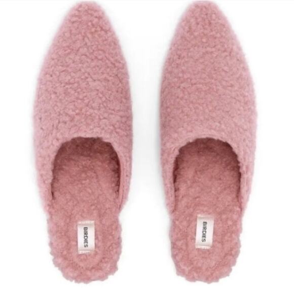 Birdies The Lark in Blush Faux Shearling Mules - Picture 1 of 14